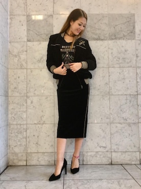 「ベロアスカート」｜「アイテム（ブルゾン）」を使った、Ayakaさん（レディース・161cm）の秋コーディネート