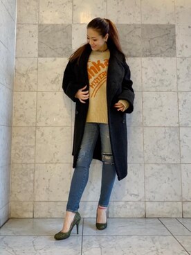 「スキニー」｜「アイテム（ピーコート）」を使った、Ayakaさん（レディース・161cm）の秋コーディネート