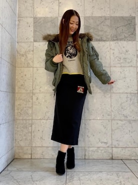 「スウェットスカート」｜「アイテム（ブルゾン）」を使った、Ayakaさん（レディース・161cm）の冬コーディネート