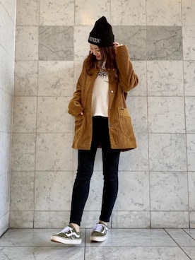 「ニットキャップ」｜「アイテム（ピーコート）」を使った、Ayakaさん（レディース・161cm）の冬コーディネート