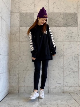 「パーカーワンピ」｜Ayakaさん（レディース・161cm）の春コーディネート