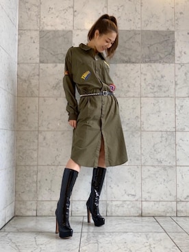 「スタッズベルト」｜Ayakaさん（レディース・161cm）の秋コーディネート