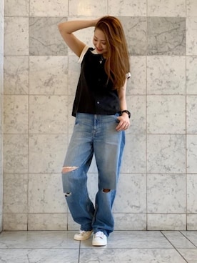 「リメイクデニム」｜「アイテム（シャツ/ブラウス）」を使った、Ayakaさん（レディース・161cm）の春コーディネート