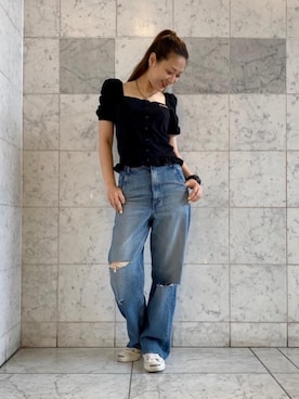 「リメイクデニム」｜「アイテム（シャツ/ブラウス）」を使った、Ayakaさん（レディース・161cm）の春コーディネート