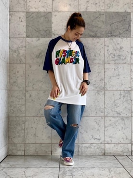 「リメイクデニム」｜「アイテム（Tシャツ/カットソー）」を使った、Ayakaさん（レディース・161cm）の夏コーディネート