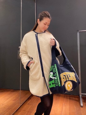 「HYSTERIC GLAMOUR（ヒステリックグラマー）のアイテム（ノーカラーコート）」を使った、Ayakaさん（レディース・161cm）の冬コーディネート
