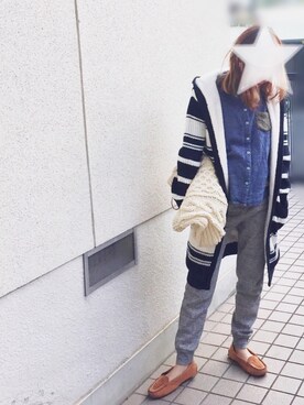 「しまむら（シマムラ）のアイテム（ニット/セーター、ブルー系）」を使った、rin⋆✩⑅◡̈⃝*さん（レディース・153cm）の冬コーディネート