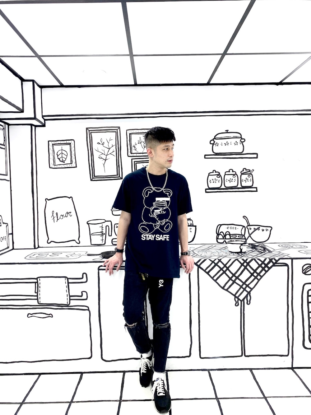 「summer、undercover、NEIGHBORHOOD、Y-3、NIKE、undercover x nike、Nike x Undercover、Chrome Hearts、TIMEX」｜「UNDERCOVERのアイテム（Tシャツ/カットソー、ブラック系）」を使った、Foxさん（メンズ・173cm）の夏コーディネートの1枚目の写真