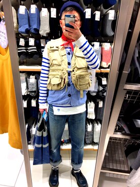 「FREITAG（フライターグ）のアイテム（トートバッグ、ブルー系）」を使った、Yoshiotaniさん（メンズ・170cm）の春コーディネート