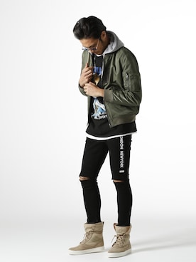 「jackrose」｜「アイテム（MA-1）」を使った、JACKROSE OFFICIALさん（メンズ・175cm）の冬コーディネート