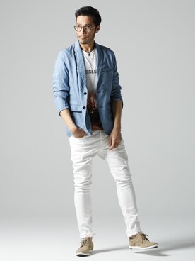 「JACKROSE（ジャックローズ）のハイパーストレッチ立体加工カラーパンツ（デニムパンツ）」を使った、JACKROSE OFFICIALさん（メンズ・175cm）の春コーディネート