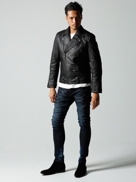 「jackrose」｜「アイテム（ライダースジャケット）」を使った、JACKROSE OFFICIALさん（メンズ・175cm）の秋コーディネート