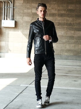 「Luv maison（ラブメゾン）のハイパーストレッチタイトスキニーデニム（デニムパンツ）」を使った、JACKROSE OFFICIALさん（メンズ・182cm）の秋コーディネート