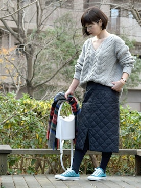 「SLOBE IENA（スローブイエナ）の3GG Vネックケーブルニット◆（ニット/セーター）」を使った、*kumiko*さん（レディース・157cm）の冬コーディネート