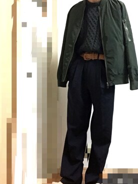 「シャツイン」｜「アイテム（MA-1）」を使った、ユシンさん（メンズ・170cm）の秋コーディネート