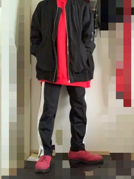 Ma 1を使った 赤黒コーデ のメンズ人気ファッションコーディネート Wear