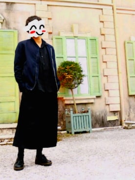 「全身黒」｜「アイテム（ブルゾン）」を使った、KZooooNさん（メンズ・160cm）の春コーディネート