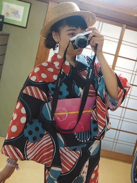 「浴衣コーデ」｜「アイテム（帽子）」を使った、Ri-tannさん（レディース・165cm）の秋コーディネート