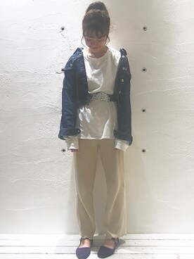 「花見」｜「アイテム（デニムジャケット）」を使った、いけがやあおいさん（レディース・163cm）の春コーディネート