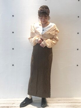 「ケーブルニットスカート」｜ikegaya aoiさん（レディース・163cm）の秋コーディネート