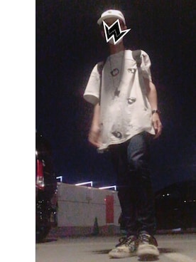 「GYFT×TKCHのアイテム（キャップ、ホワイト系）」を使った、はたのくんさん（メンズ・160cm）の夏コーディネート