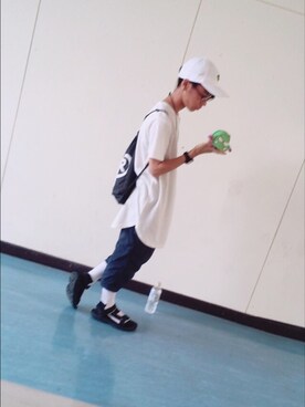 「GYFT×TKCHのアイテム（キャップ、ホワイト系）」を使った、はたのくんさん（メンズ・160cm）の夏コーディネート