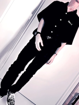 「WEGO（ウィゴー）のWEGO/テンセル刺繍シャツ（シャツ/ブラウス、ブラック系）」を使った、はたのくんさん（メンズ・160cm）の夏コーディネート