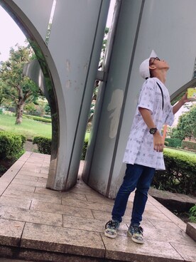 「GYFT×TKCHのアイテム（キャップ、ホワイト系）」を使った、はたのくんさん（メンズ・160cm）の夏コーディネート