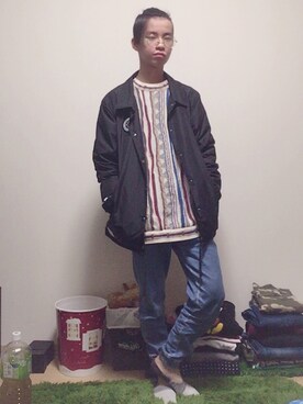 「2nd streetのアイテム（ジャケット/アウター、ブラック系）」を使った、はたのくんさん（メンズ・160cm）の冬コーディネート