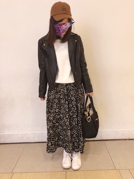 「AS KNOW AS PINKY（アズノゥアズピンキー）のアイテム（ライダースジャケット）」を使った、aiaiさん（レディース・153cm）の秋コーディネート