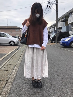 「chocomee（チョコミー）のアイテム（ベスト）」を使った、aiaiさん（レディース・153cm）の秋コーディネート