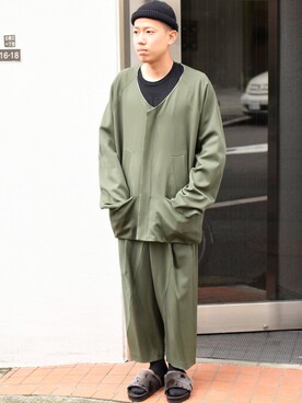 「my beautiful landlet（マイビューティフルランドレット）のアイテム（ブルゾン）」を使った、Wallace & Murronさん（メンズ・170cm）の夏コーディネート