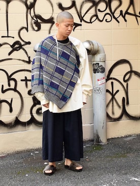 「HED MAYNER（ヘドメイナー）のアイテム」を使った、Wallace & Murronさん（メンズ・170cm）の秋コーディネート