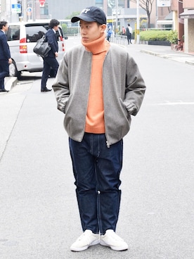 「my beautiful landlet（マイビューティフルランドレット）のアイテム（ブルゾン）」を使った、Wallace & Murronさん（メンズ・170cm）の秋コーディネート