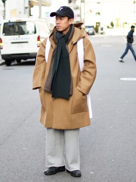「my beautiful landlet（マイビューティフルランドレット）のアイテム（パンツ）」を使った、Wallace & Murronさん（メンズ・170cm）の冬コーディネート