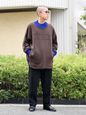 「my beautiful landlet（マイビューティフルランドレット）のアイテム（スウェット）」を使った、Wallace & Murronさん（メンズ・170cm）の秋コーディネート