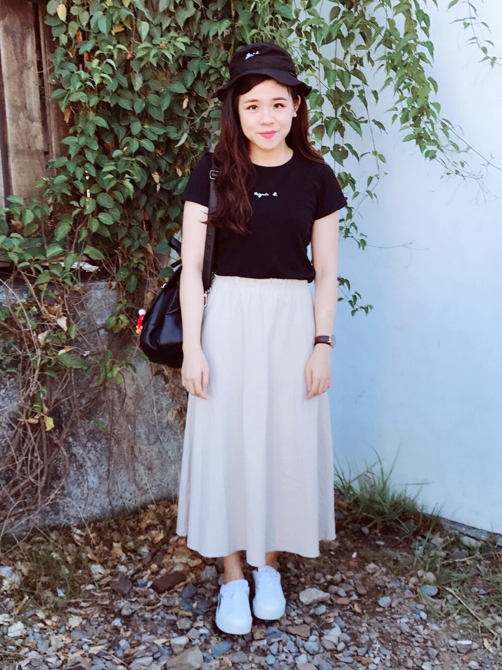 「B-SIDE、agnes b.、DW、PUMA、pumaxrihanna、ootd、summer」｜「agnes b.のアイテム（Tシャツ/カットソー、ブラック系）」を使った、Ariel.12さん（レディース・160cm）の夏コーディネートの1枚目の写真