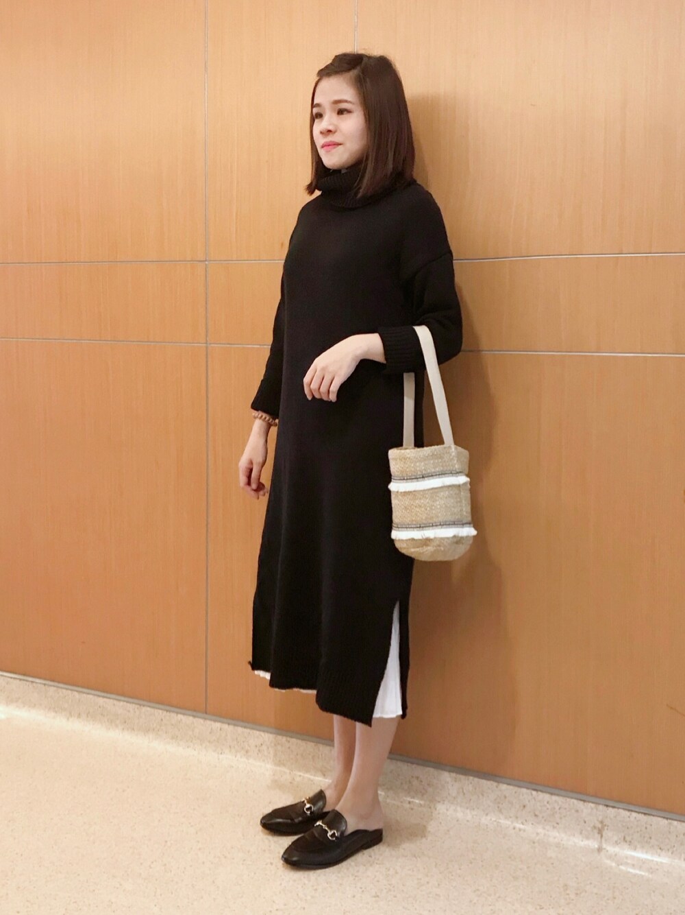 「ootd、妊婦」｜「Koreaのアイテム（トートバッグ、ベージュ系）」を使った、Ariel.12さん（レディース・160cm）の冬コーディネートの1枚目の写真