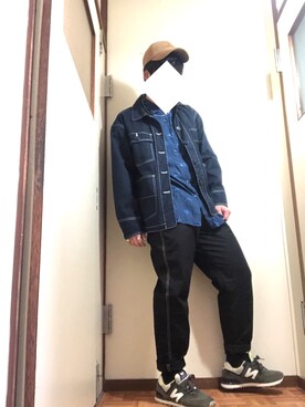 「柄シャツ」｜「アイテム（カバーオール）」を使った、koさん（メンズ・167cm）の冬コーディネート