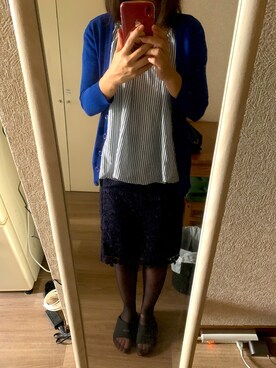「UNIQLO（ユニクロ）のアイテム（スカート、ブルー系）」を使った、はるぼんさん（レディース・158cm）の夏コーディネート