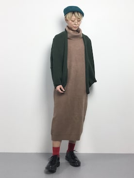 「ニットカーディガン」｜「アイテム（ノーカラージャケット）」を使った、monchiさん（レディース・165cm）の冬コーディネート