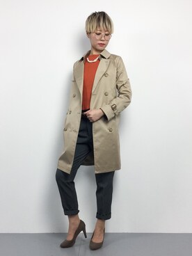 「green label relaxing（グリーンレーベルリラクシング）のアイテム（トレンチコート）」を使った、monchiさん（レディース・165cm）の冬コーディネート