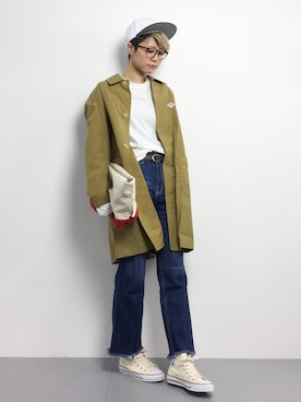 「ボーイッシュ」｜「アイテム（ステンカラーコート）」を使った、monchiさん（レディース・165cm）の冬コーディネート