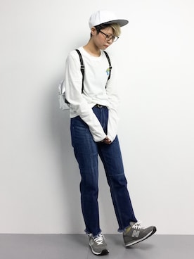 「アイテム（バックパック/リュック、シルバー系）」を使った、monchiさん（レディース・165cm）の冬コーディネート