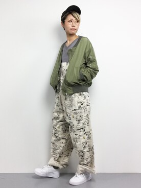 「FREE'S MART（フリーズマート）のアイテム（MA-1）」を使った、monchiさん（レディース・165cm）の冬コーディネート