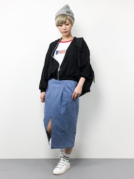 「VENCEEXCHANGE（ヴァンスエクスチェンジ）のアイテム（ブルゾン）」を使った、monchiさん（レディース・165cm）の春コーディネート