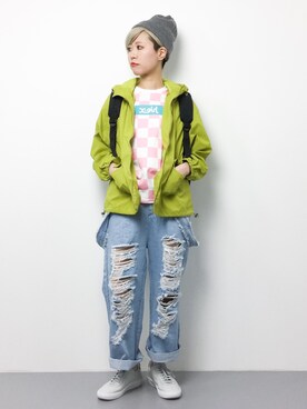 「DOUBLE NAME（ダブルネーム）のアイテム（ブルゾン）」を使った、monchiさん（レディース・165cm）の春コーディネート