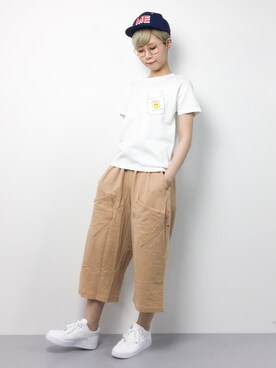 monchiさんの「SCREEN STARS × BEAMS BOY / スマイル ポケット Tシャツ」を使ったコーディネート