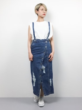 「antiqua（アンティカ）のアイテム（オールインワン・サロペット）」を使った、monchiさん（レディース・165cm）の春コーディネート