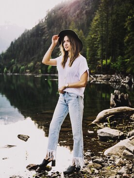 「rag & bone（ラグアンドボーン）のアイテム（帽子）」を使った、Bethany Marieさん（レディース・170cm）の春コーディネート